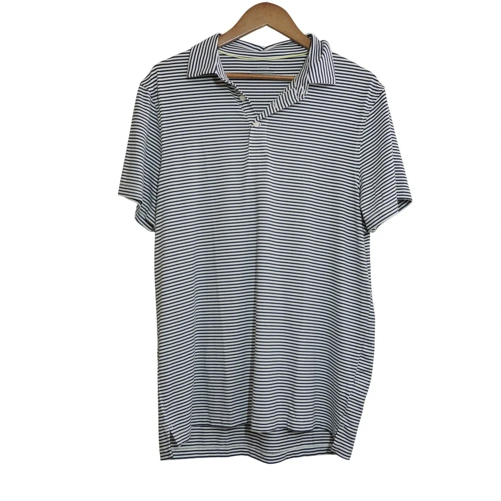 J. Crew Performance Polo Mens Large Navy White Striped Short Sleeve NWT UPF Golf